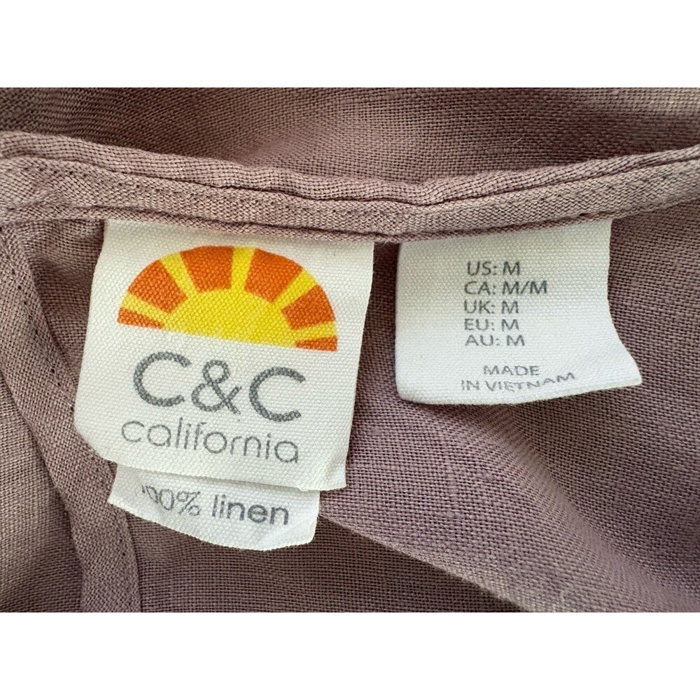 C & C California 100% Linen Sleeveless Dress Tiered Pink Size M Boho Resort - Picture 6 of 12
